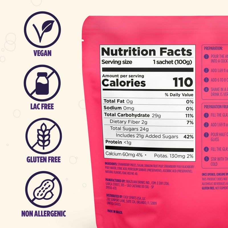 Easy Drinks Pack of 5 Dragon Fruit & Strawberry Cocktail Mixer - Non-Alcoholic, Not Syrup, Not Powder Drink Mix - Made with Real Fruit with Pieces - Prepares Up to 10 Cocktails or Mocktails - 5x 3.5oz - Image 2